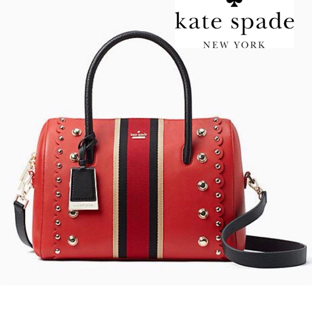 Kate Spade Madison Avenue Stewart Red Carpet Leather Studded Mega Lane Rare Bag